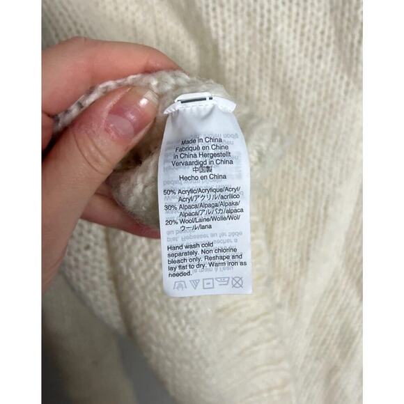 Madewell Balloon Sleeve Sweater Cream V Neck Alpaca Wool Blend Pullover Size XXS - Picture 2 of 5